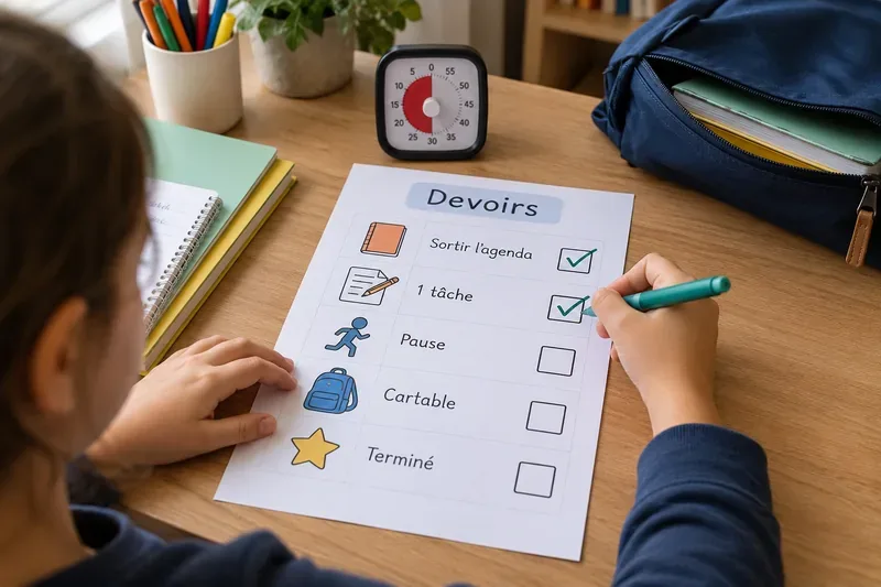 Devoirs après les vacances d’automne : une liste visuelle simple pour un enfant avec TDAH